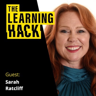 The Learning Hack podcast ident with photograph of Sara Ratcliff