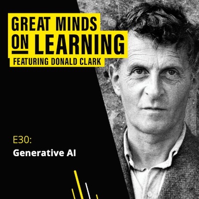 Ident of Great Minds on Learning podcast with photograph of Ludwig Wittgenstein