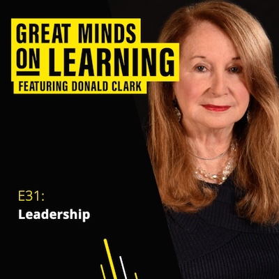 Great Minds on Learning podcast ident with photograph of Barbara Kellerman