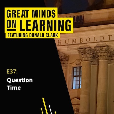 Great Minds on Learning podcast ident with photograph of Humboldt University in Berlin, Germany